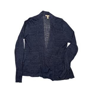 Eileen Fisher Women’s PM Italian Yarn Open Front Cardigan Linen Blue Lightweight